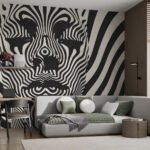 Papier peint – Visage à rayures optiques noires et blanches
