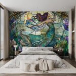 Papier peint – Dragon multicolore effet vitrail