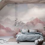 Papier peint – Montagnes roses dans les nuages