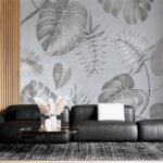 Papier peint – Feuilles de monstera noires au trait