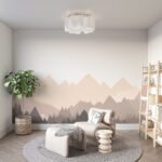 Papier peint – Montagnes géométriques beige et rose