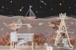 Papier peint – Baleines et coraux sous un ciel étoilé