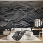 Papier peint – Vagues sculptées gris foncé