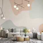 Papier peint – Formes pastel beige, vert et pêche