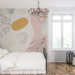 Papier peint – Feuilles au trait et aplats pastel