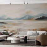Papier peint – Paysage de montagnes et plaine sable
