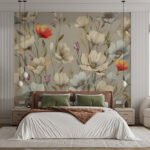Papier peint – Cactus fleuris sur fond gris