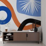 Papier peint – Composition graphique bleu, noir et orange