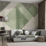 Papier peint – Triangles vert olive et crème