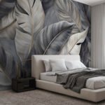 Papier peint – Grandes feuilles grises et blanches