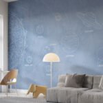 Papier peint – Constellations au trait sur fond bleu