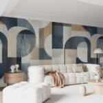 Papier peint – Arches bleu nuit et beige