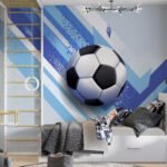 Papier peint – Ballon de football et lignes bleues