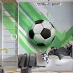 Papier peint – Ballon de football et lignes vertes