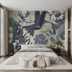 Papier peint – Fleurs graphiques bleu nuit et vert – W02362
