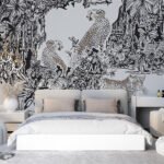 Papier peint – Singes et jungle gravés en noir et blanc