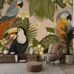 Papier peint – Toucans et perroquets dans la jungle