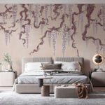 Papier peint – Branches fleuries mauves et grappes blanches
