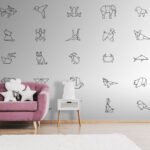 Papier peint – Animaux en origami au trait noir