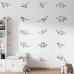 Papier peint – Dinosaures en origami au trait noir
