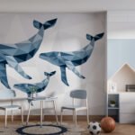 Papier peint – Baleines bleues en facettes géométriques