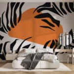 Papier peint – Rayures zébrées et cercle orange
