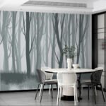 Papier peint – Silhouettes d’arbres vert grisé