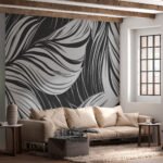 Papier peint – Feuilles ondulées noires et blanches