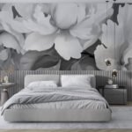 Papier peint – Pivoines grises et blanches
