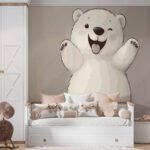Papier peint – Ourson blanc sur fond gris