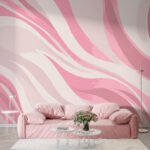 Papier peint – Courbes graphiques roses et blanches