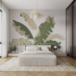 Papier peint – Feuilles de bananier vertes sur fond clair