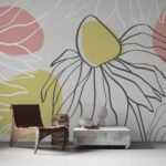 Papier peint – Marguerite graphique et aplats pastel