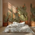 Papier peint – Cactus verts sur fond terracotta