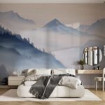 Papier peint – Montagnes bleues et lac brumeux