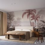 Papier peint – Palmiers roses dans un paysage beige