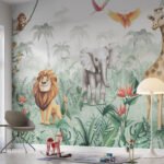 Papier peint – Animaux de la jungle et végétation tropicale
