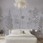Papier peint – Fleurs champêtres mauves sur fond clair
