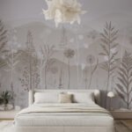 Papier peint – Fleurs champêtres blanches sur fond gris