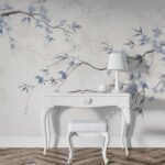 Papier peint – Branches de petites fleurs bleues