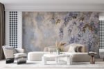 Papier peint – Branches fleuries bleues sur fond patiné – Image 2