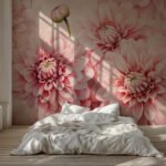 Papier peint – Grandes fleurs rouges dessinées