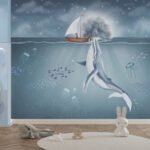 Papier peint – Baleine dans un paysage marin bleu
