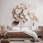 Papier peint – Hortensia beige sur fond clair