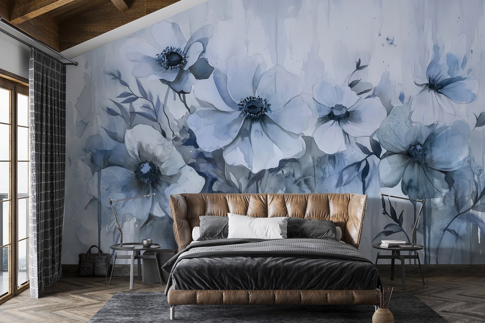 w02487v1pib45mr.jpg Papier peint – Fleurs bleues aux cœurs sombres – Image 1