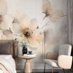 Papier peint – Fleurs crème aux cœurs noirs