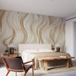 Papier peint – Lignes ondulées beige doré