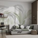 Papier peint – Feuilles blanches et vert pâle
