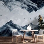 Papier peint – Montagnes et vagues bleu nuit