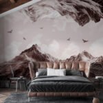 Papier peint – Montagnes et vagues brun rosé